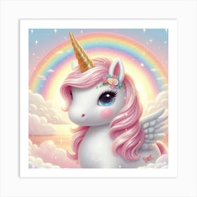 Unicorn with sun and rainbow Art Print