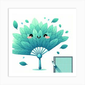 Fan of green-blue transparent leaves, Vector art Art Print