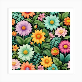 Floral Seamless Pattern 16 Art Print