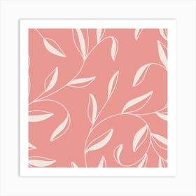 White Leaves on Pink, Pattern Art Print