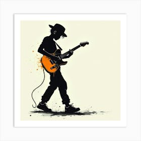 Young Man Playing An Electric Guitar Art Print