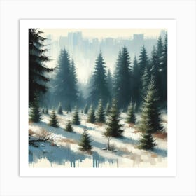 Winter Landscape, Acrylic Painting Style Art Print