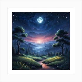 Moonlight Over The Valley Art Print