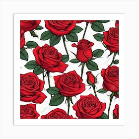 Red Roses Seamless Pattern 8 Art Print