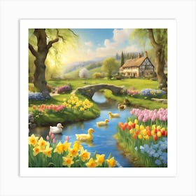 Tulips And Ducks Art Print