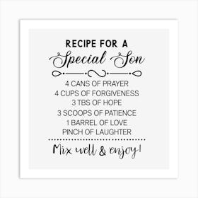 Recipe For A Special Son Art Print