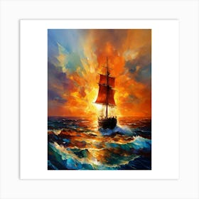 Sailing Ship At Sunset Art Print