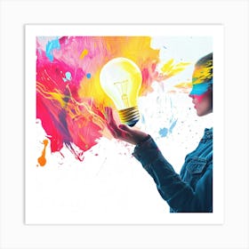 Woman Holding A Light Bulb Art Print