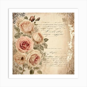 Bouquet Of Vintage Roses Illustration For Romantic Invitation Cards And Love Letters Detailed Sepi (4) Art Print