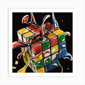 Colorful Rubiks Cube Dripping Paint 12 Art Print