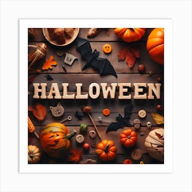 Halloween On A Wooden Background Art Print