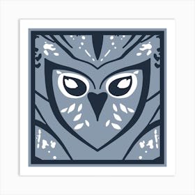Chic Owl Dark Blue And Grey  Art Print
