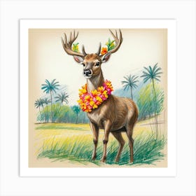 Deer With Flowers 1 Art Print