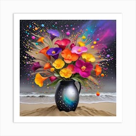 Colorful Flowers In A Vase Art Print