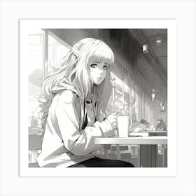 Anime Girl Sitting At A Table 4 Art Print