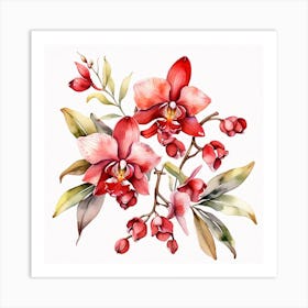 Red orchid sprig Art Print