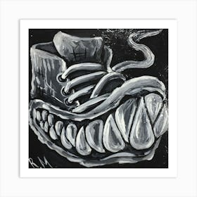 Monster Sneaker Shoe Black and White Art Print