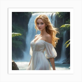 Mermaid Princess under watterfall Art Print