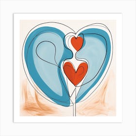 Abstract Cream Red Blue Heart 1 Art Print