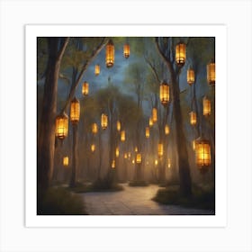 Lanterns In The Forest 1 Art Print