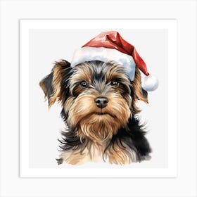 Yorkshire Terrier Santa Hat Art Print