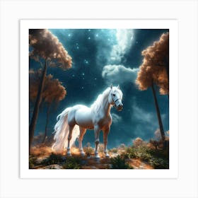 White Horse In The Forest Art Print