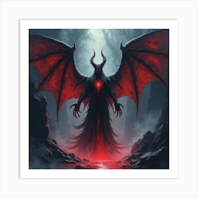 Demon Soul Rising From A Watercolor Dark Abyss 1 Art Print