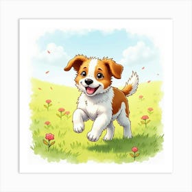 Puppy Running In The Meadow Art Print