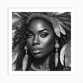 Black Woman With Feathers 3 Art Print