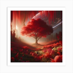 Red Tree In The Forest 1 Art Print