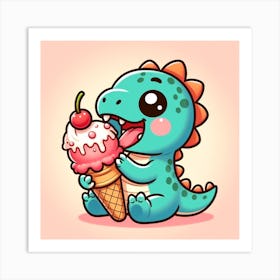 Cute Dinosaur Eating Ice Cream Art Print