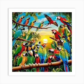 Parrots In The Jungle Art Print