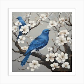 Bluebirds In Blossom 1 Art Print