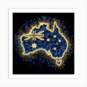 Australia Map Gold And Blue Art Print