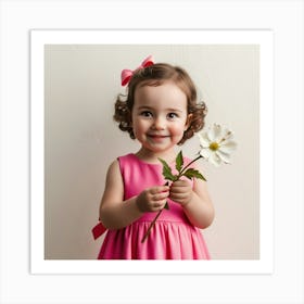 Little Girl Holding A Flower Art Print