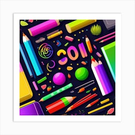 Colorful School Supplies Art Print