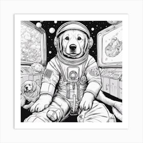 A Golden Retriever Puppy In Cosmonaut Suit Wandering In Space 5 Art Print