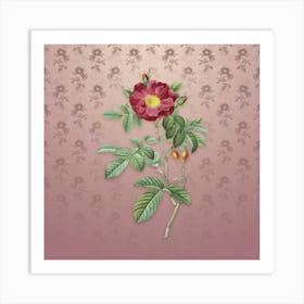 Vintage Red Portland Rose Botanical on Dusty Pink Pattern n.2273 Art Print