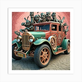 Steampunk Roadster Cubism Style Art Print