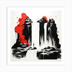 Modern Silhouette Waterfall Painting Bold Abstract Landscape Decor Art Print