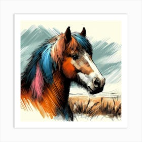 Pony Head Creative Color Sketch Drawing Art Print