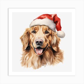 Golden Retriever Santa Hat 13 Art Print