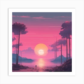 Sunset With Trees Art Print