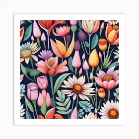 Floral Seamless Pattern 1 Art Print