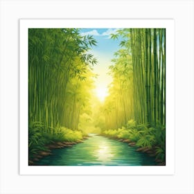 A Stream In A Bamboo Forest At Sun Rise Square Composition 416 Art Print