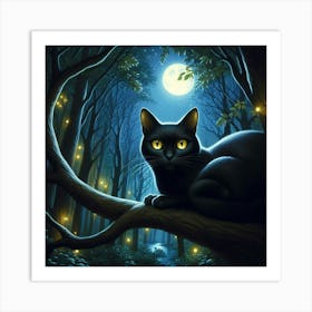 Black Cat In The Forest 4 Art Print