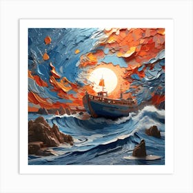 Ship In The Sea Art Print