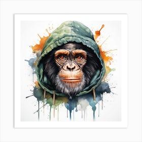 Watercolour Cartoon Chimpanzee In A Hoodie 1 Art Print