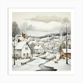 Scandia Village Scene In White Art Print 1 Art Print