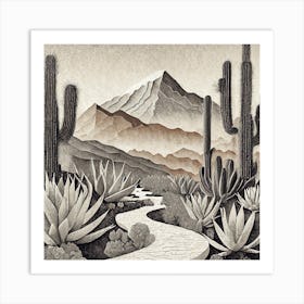 Firefly Modern Abstract Beautiful Lush Cactus And Succulent Garden Path In Neutral Muted Colors Of T (1) Art Print